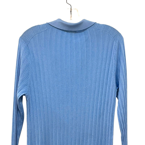 Rag & Bone Dawson Polo Dress Ribbed Knit Stretch Blue Long Sleeve Slit XLarge - Picture 8 of 13